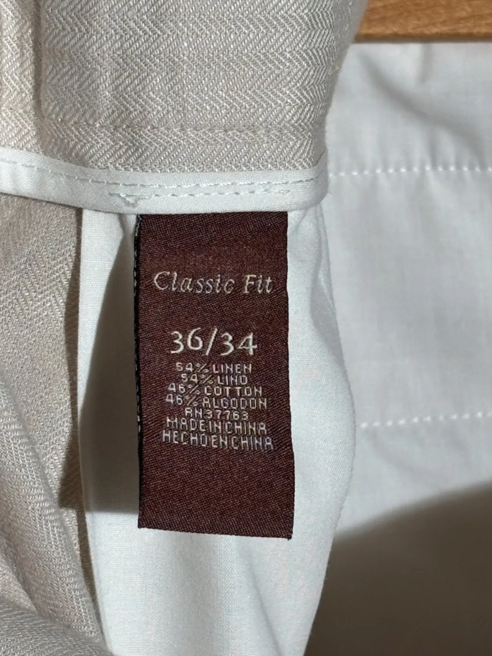 Men's Perry Ellis Linen Slacks 36/34 Full Leg Creme